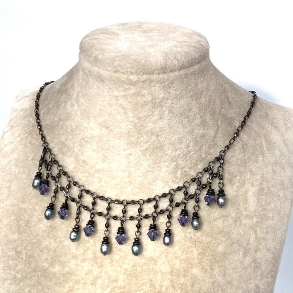 1928 fairy core iridescent purple glass pearls y2k fairycore - Picture 2 of 8